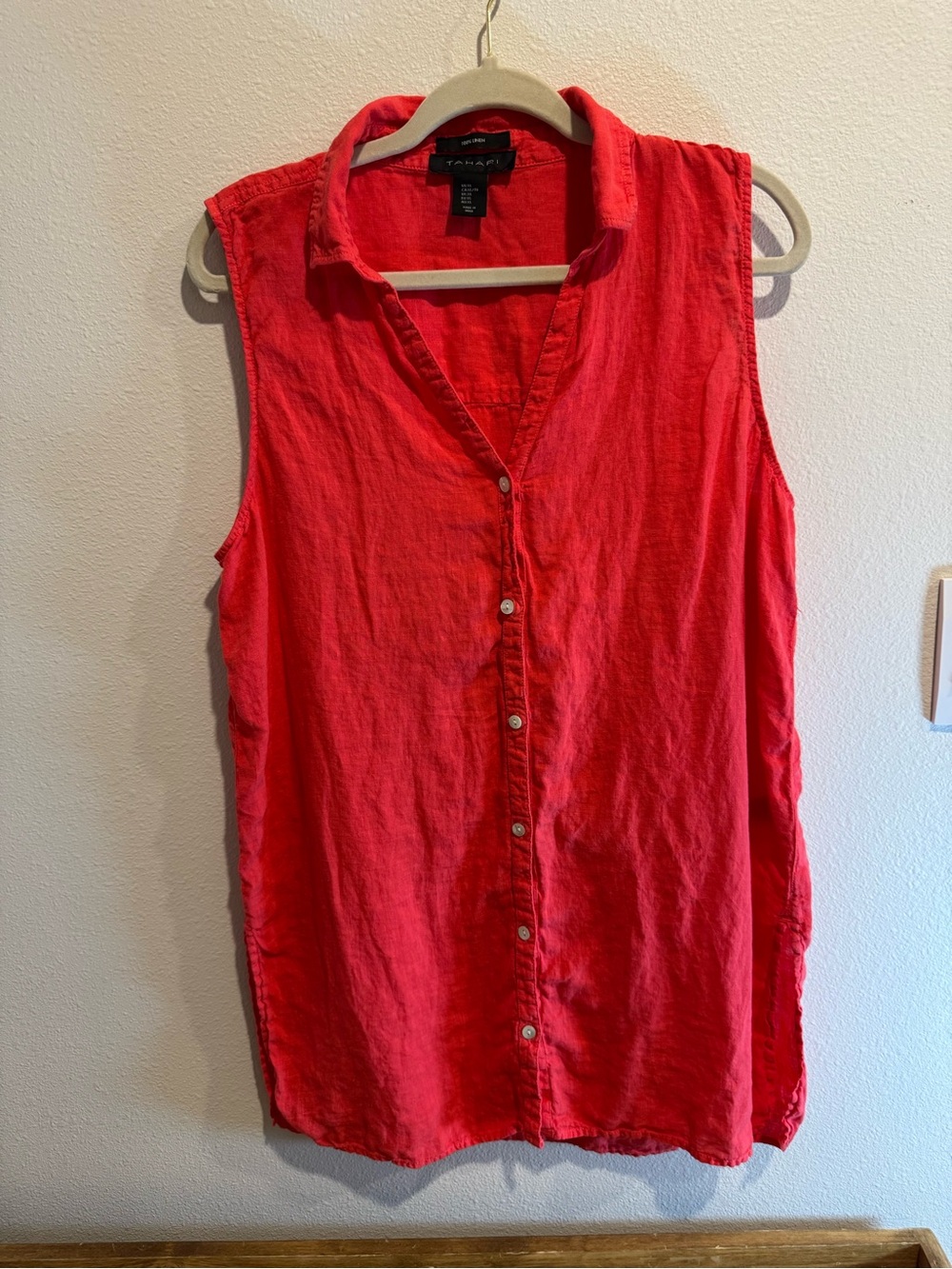 Talbots Sleeveless Red Button-Front Linen Top XL 100% linen